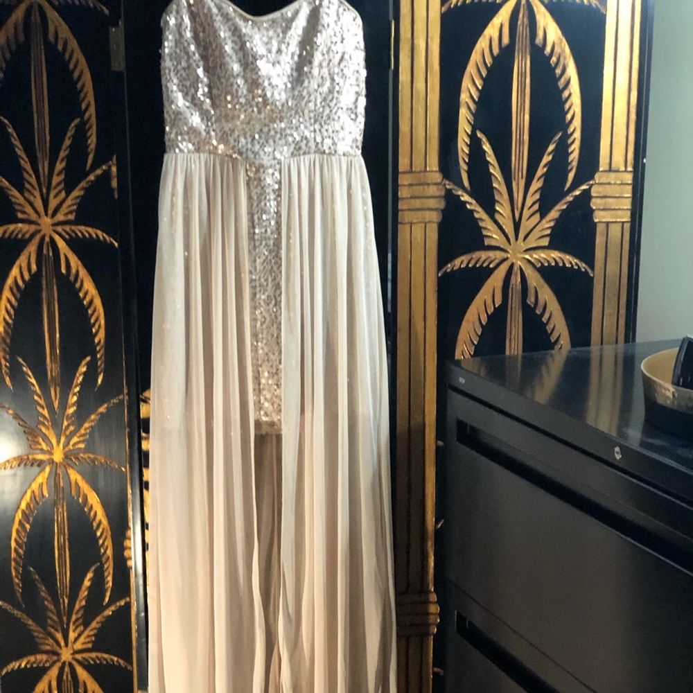 Beige Strapless Sequined Dress- Size M
